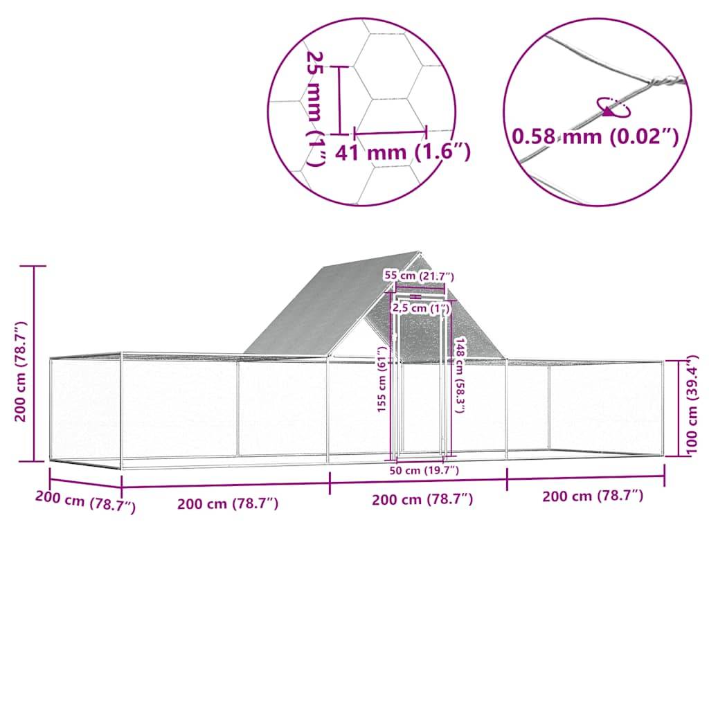 Poulailler enclos 6x2x2m acier galvanisé avec toit de protection Argenté – ComfortXL Outdoor Living - Image 6