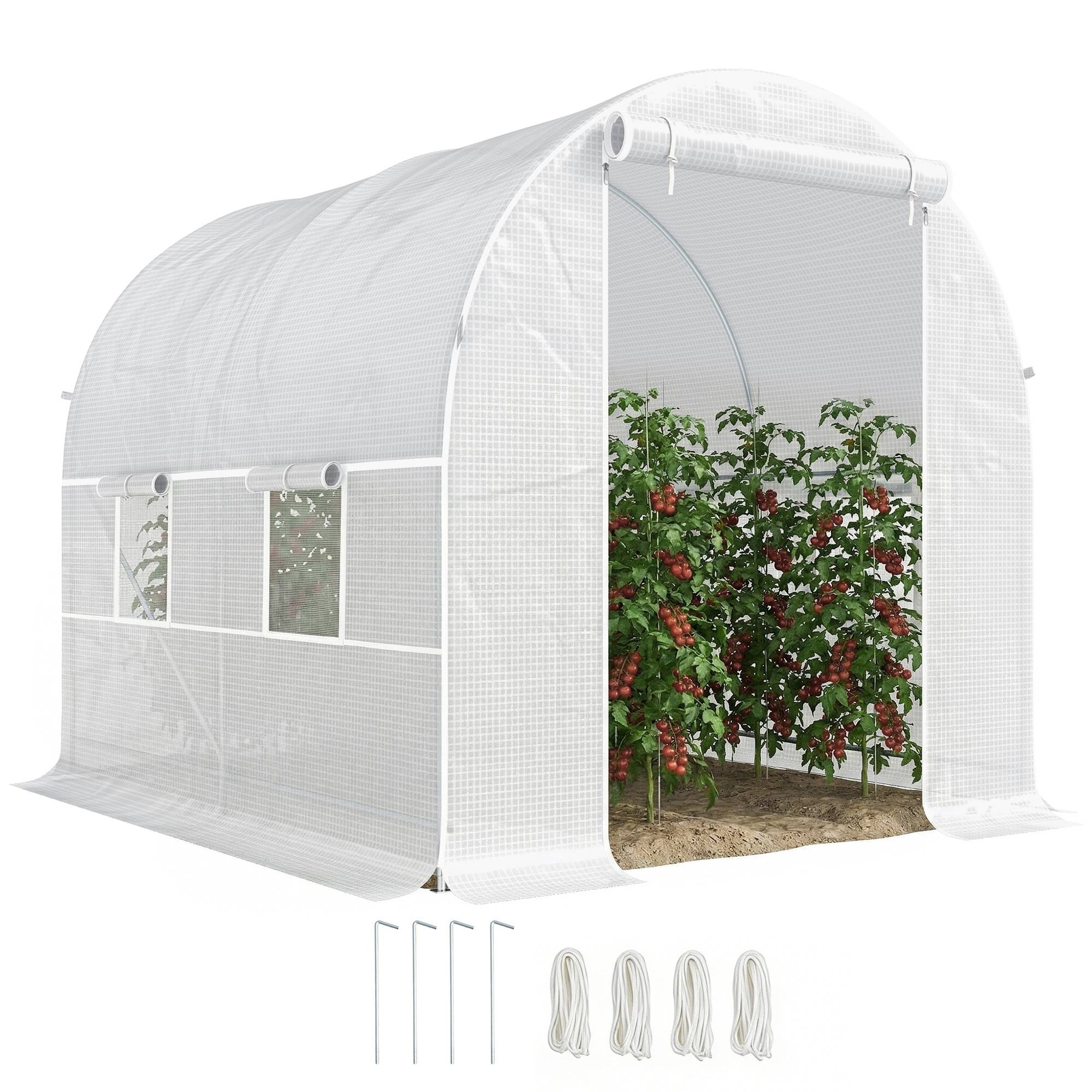 Serre tunnel de jardin 5m², serre de jardin tunnel avec porte et 4 fenêtres, bâche PE 140 g/m² 245 x 200 x 200 cm blanc - Image 1