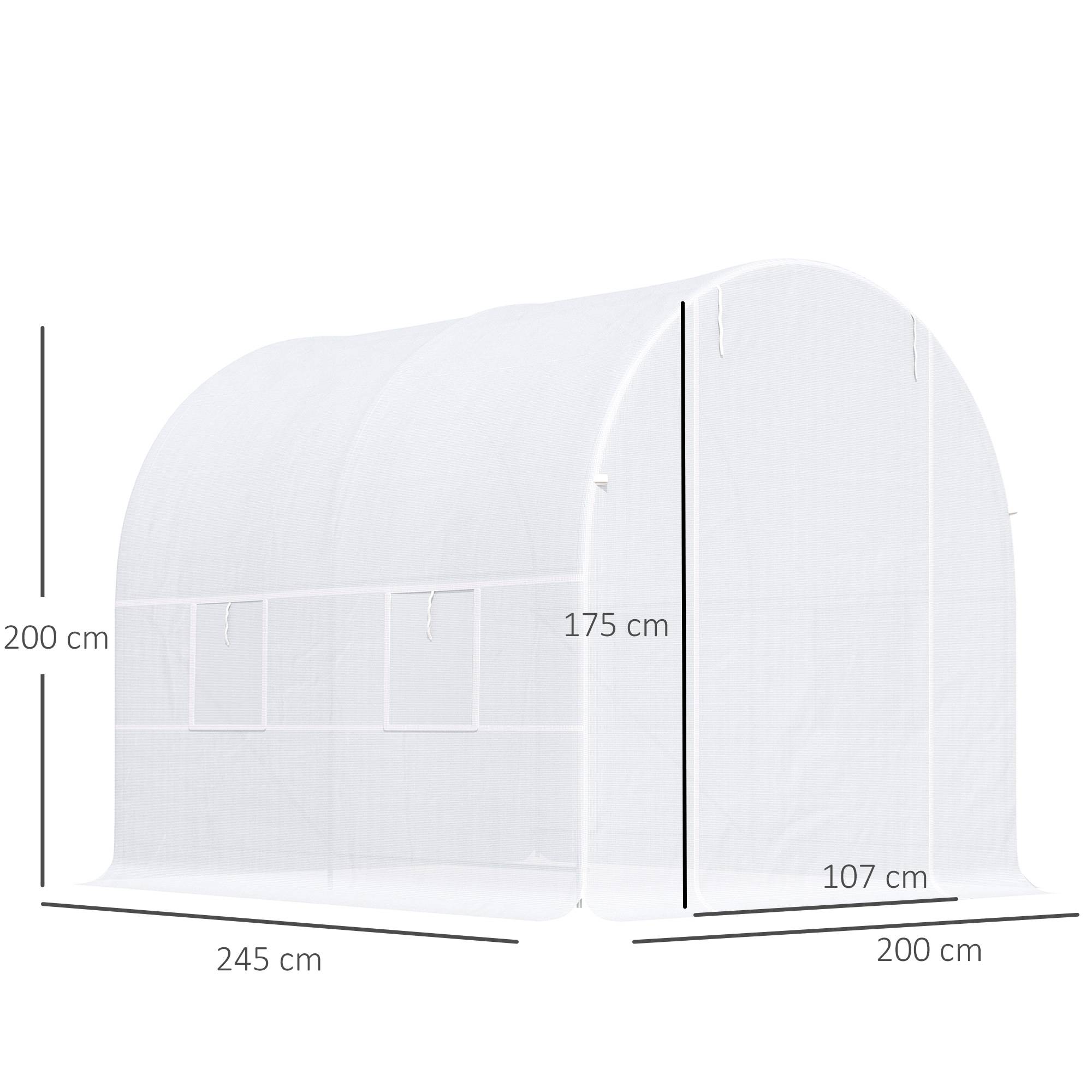 Serre tunnel de jardin 5m², serre de jardin tunnel avec porte et 4 fenêtres, bâche PE 140 g/m² 245 x 200 x 200 cm blanc - Image 5