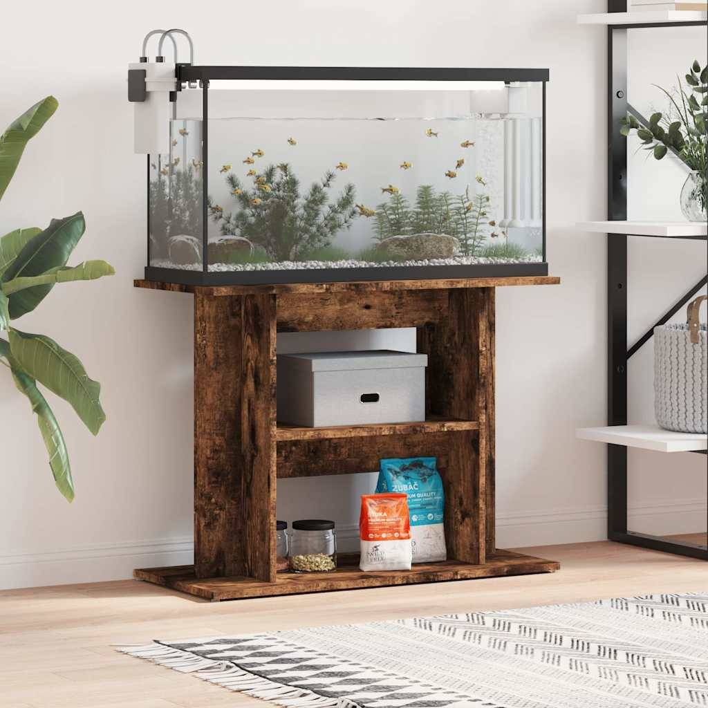 Meuble Aquarium Bois d'Ingénierie Support Rangement 80x35x60cm Chêne Fumé - ComfortXL Outdoor Living