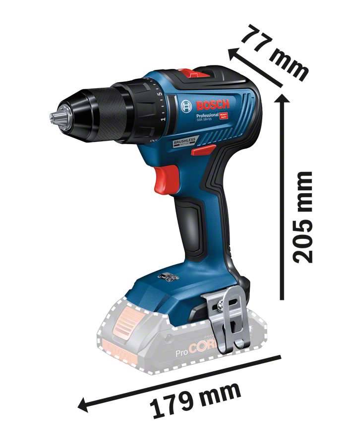 Bosch - Perceuse visseuse GSR 18V-55 - BOSCH - 2 Batteries 18V 2Ah - chargeur - L-Boxx - 06019H5205 - Imagen 3
