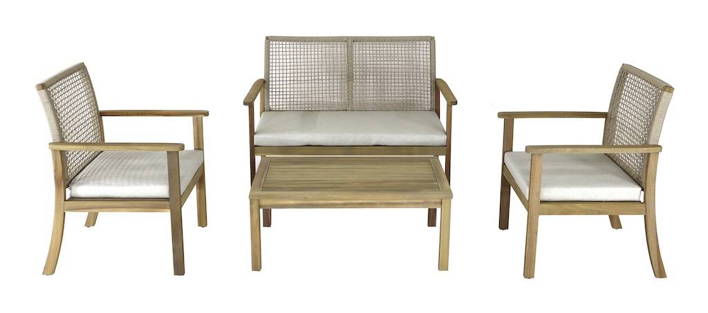 Proloisirs - Salón bajo - SEVILLE - Acacia FSC 100% - 4 piezas - 2 sillones + sofá + mesa baja PROLOISIRS