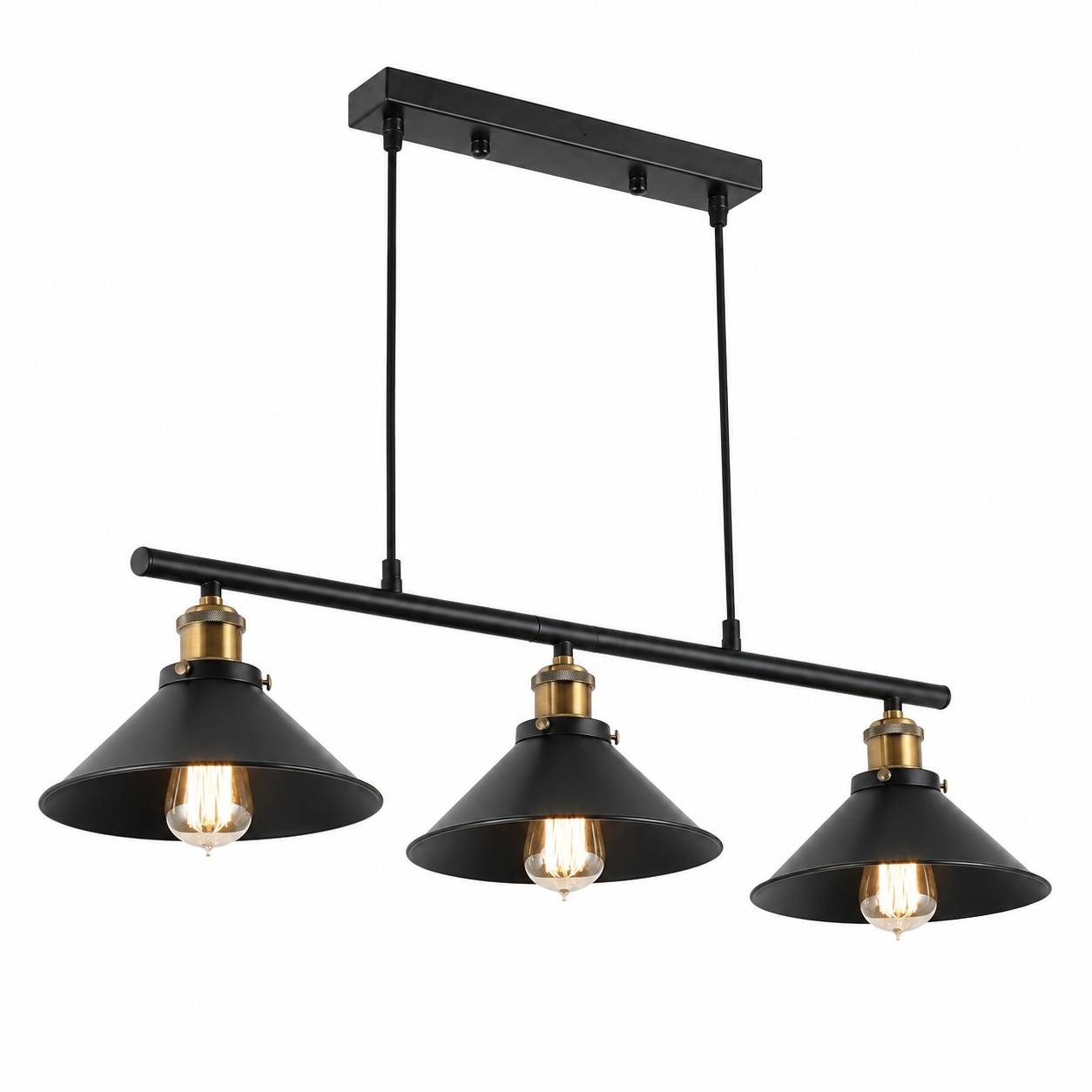Suspension Industrielle Vintage 3 Lumieres Hauteur Reglable E27 - Image 1