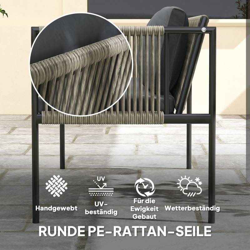 Salon de jardin 4 places résine tressée acier terrasse balcon coussins déhoussables gris - ComfortXL Outdoor Living - Image 5