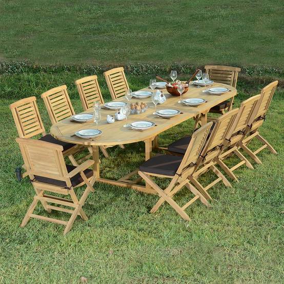 Table extensible ovale teck massif 12 places Florence - TECK'Attitude - Imagen 7