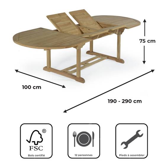 Teck'Attitude - Table extensible ovale teck massif 12 places Florence - TECK'Attitude - Imagen 9