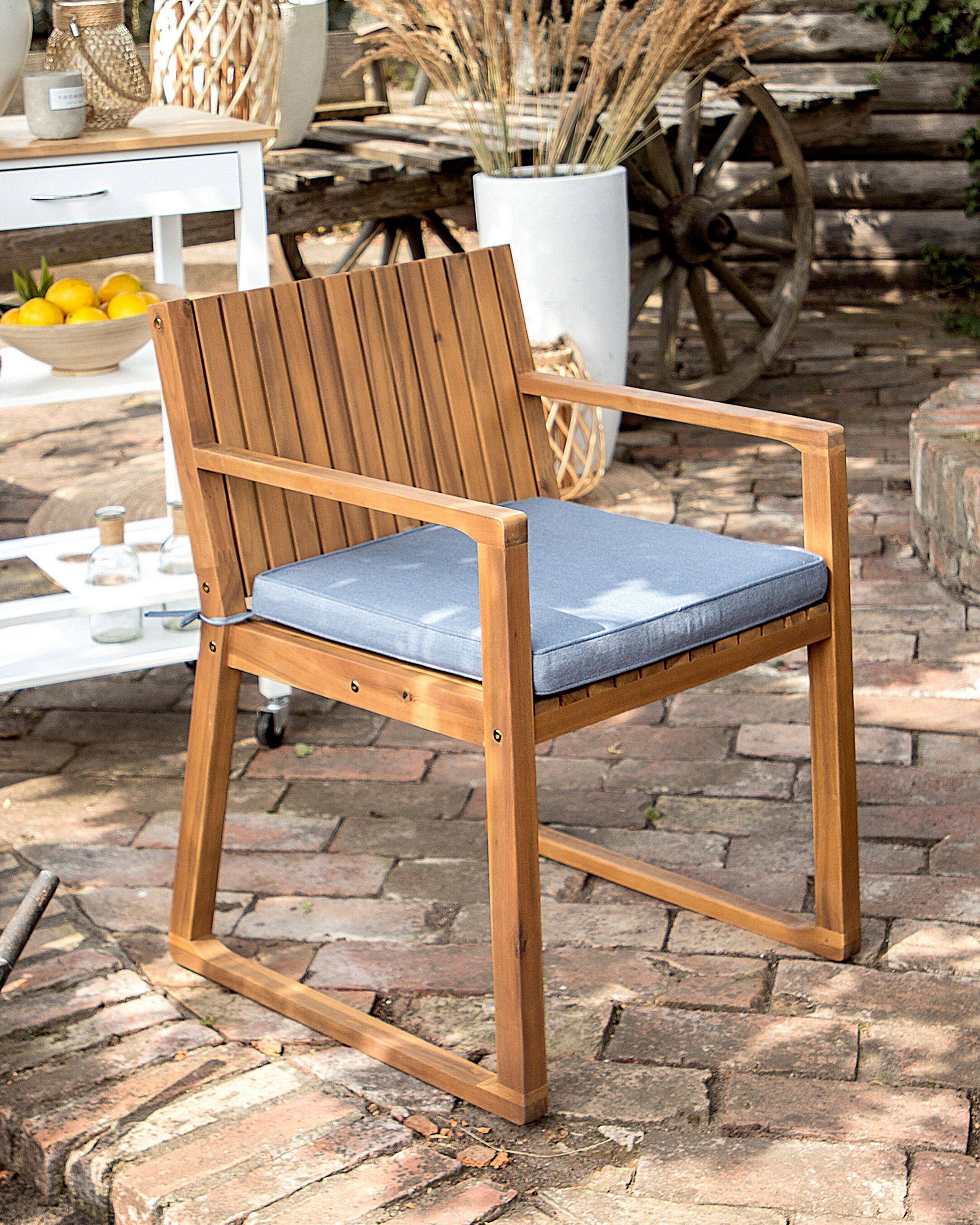 Beliani - Chaise de Jardin ou Terrasse en Bois d'Acacia Résistant avec Coussin Bleu Matières Durables Confort d'Assise Optimal et Design Moderne Beliani - Imagen 2