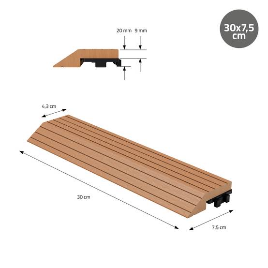 Bordure de finition angle droit 38x2x7,5cm Brun clair Plinthe d'angle striée aspect de bois drainage et structure de support système d'encliquetage - Image 7