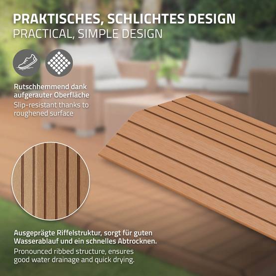 Bordure de finition angle droit 38x2x7,5cm Brun clair Plinthe d'angle striée aspect de bois drainage et structure de support système d'encliquetage - Image 4