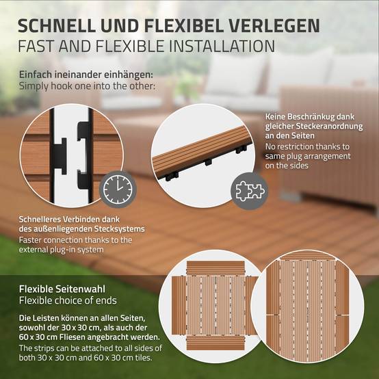 Bordure de finition angle droit 38x2x7,5cm Brun clair Plinthe d'angle striée aspect de bois drainage et structure de support système d'encliquetage - Image 5