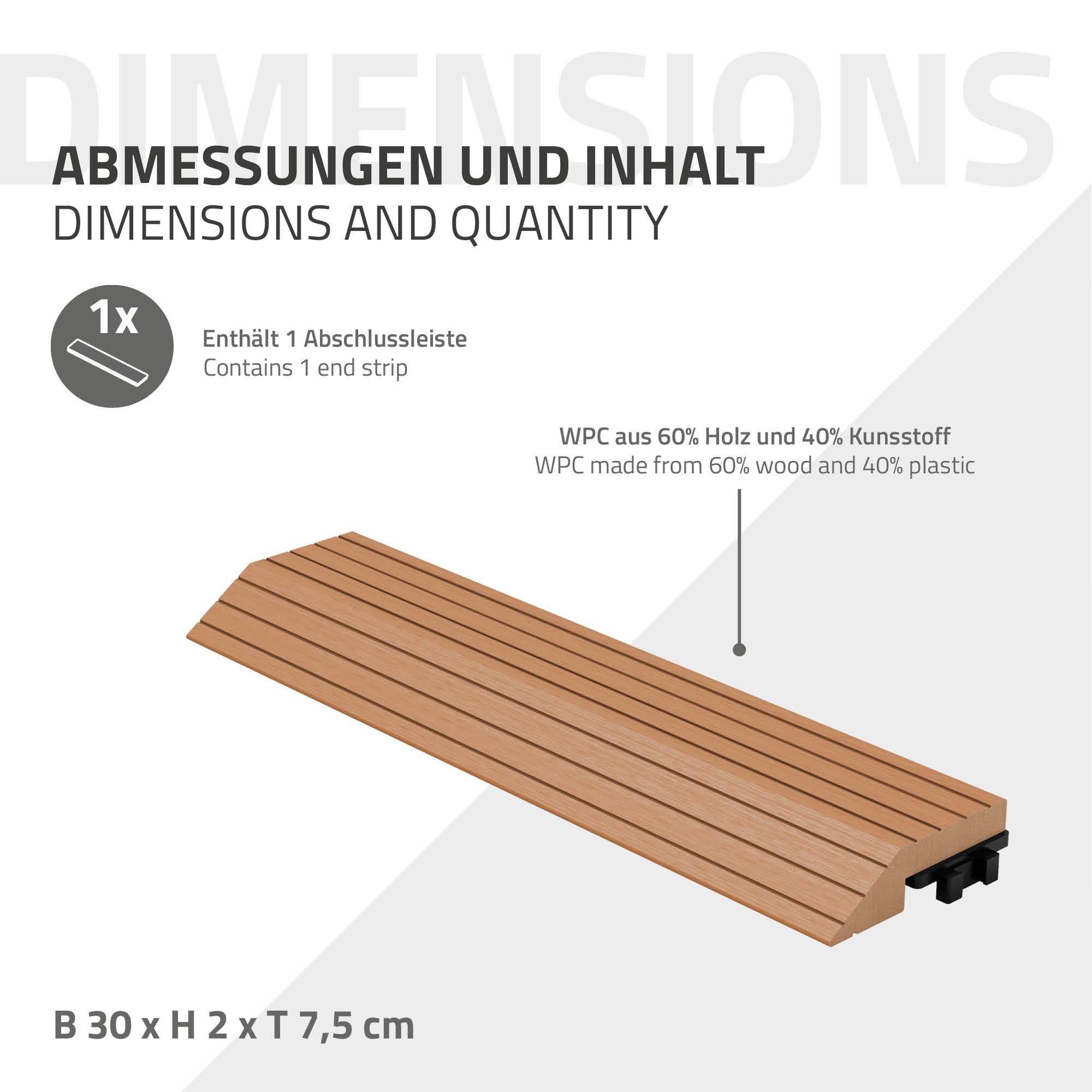 Bordure de finition angle droit 38x2x7,5cm Brun clair Plinthe d'angle striée aspect de bois drainage et structure de support système d'encliquetage - Image 6