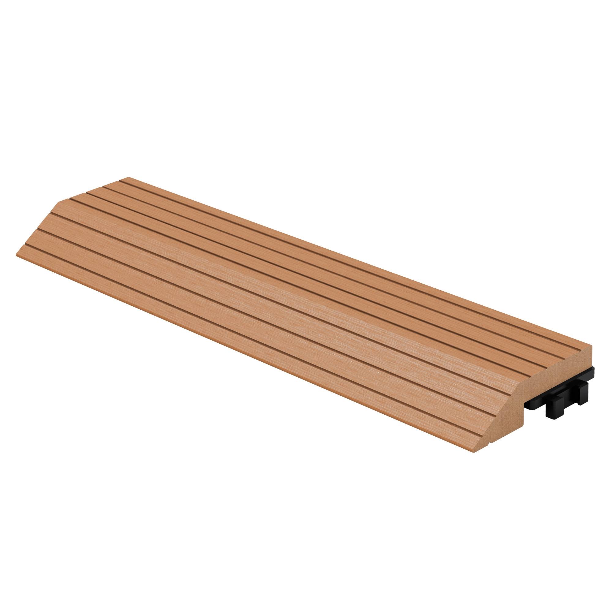 Bordure de finition angle droit 38x2x7,5cm Brun clair Plinthe d'angle striée aspect de bois drainage et structure de support système d'encliquetage - Image 1