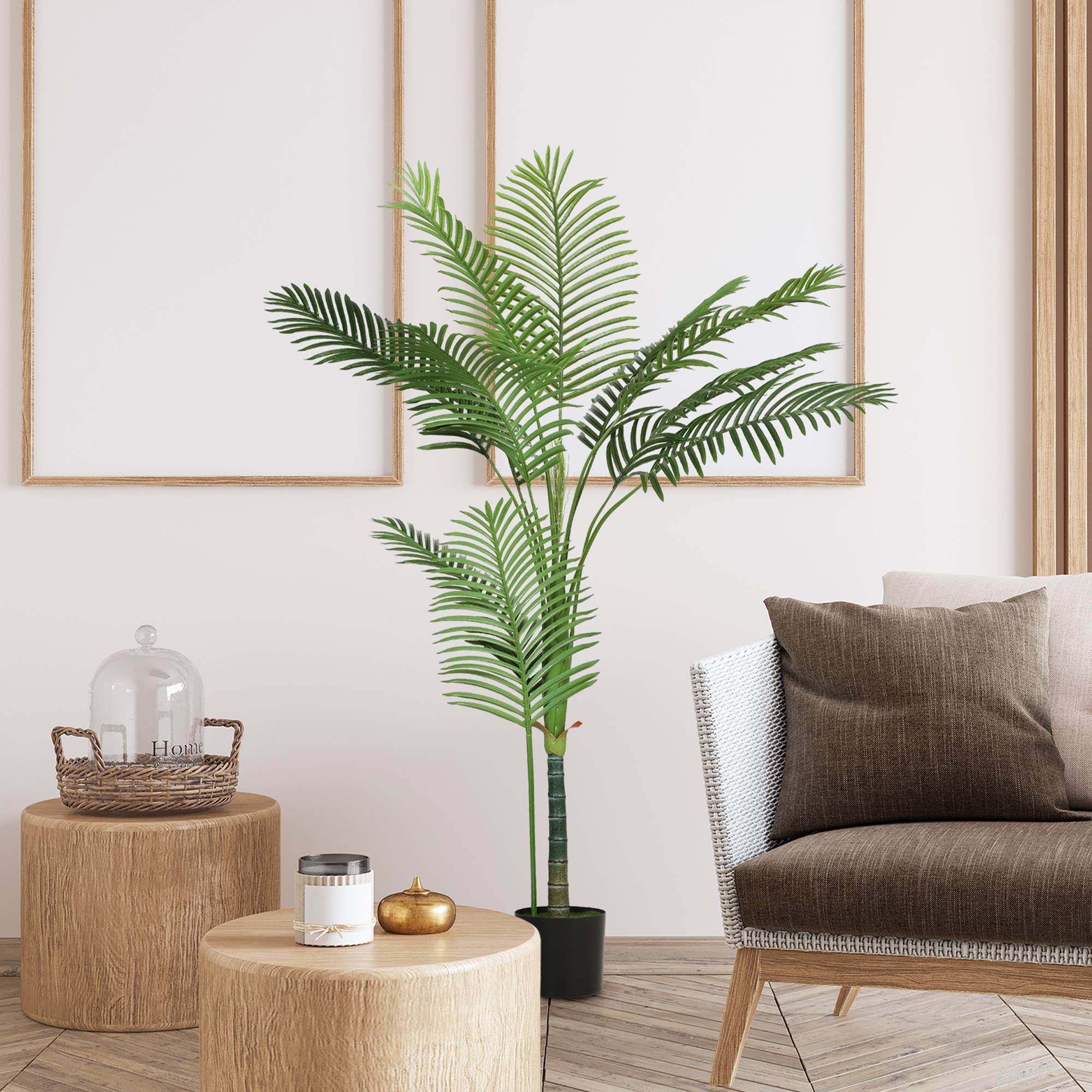 Plante artificielle intérieure 150 cm, palmier arbre artificiel avec pot en plastique et flocage, vert - Image 4