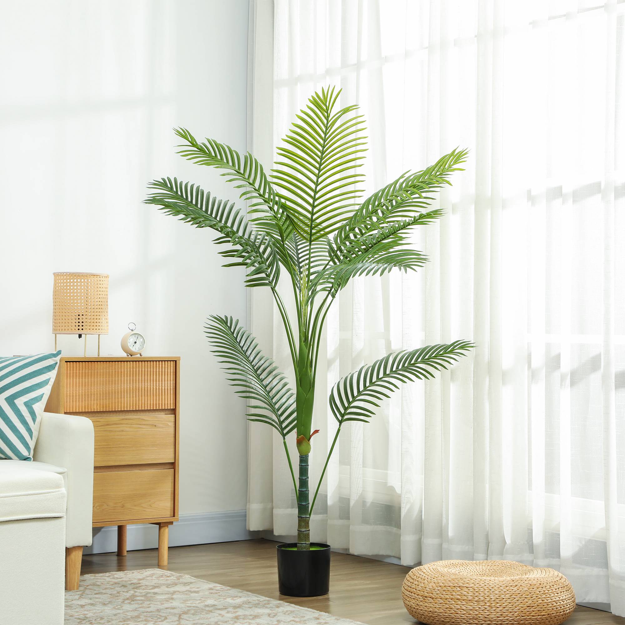 Plante artificielle intérieure 150 cm, palmier arbre artificiel avec pot en plastique et flocage, vert - Image 10