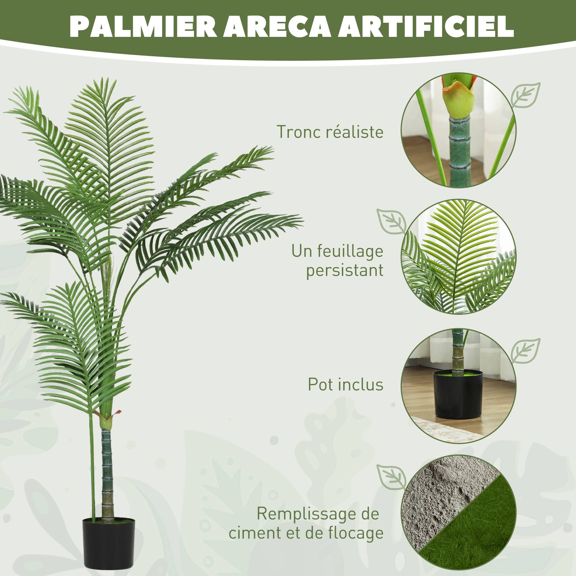 Plante artificielle intérieure 150 cm, palmier arbre artificiel avec pot en plastique et flocage, vert - Image 6