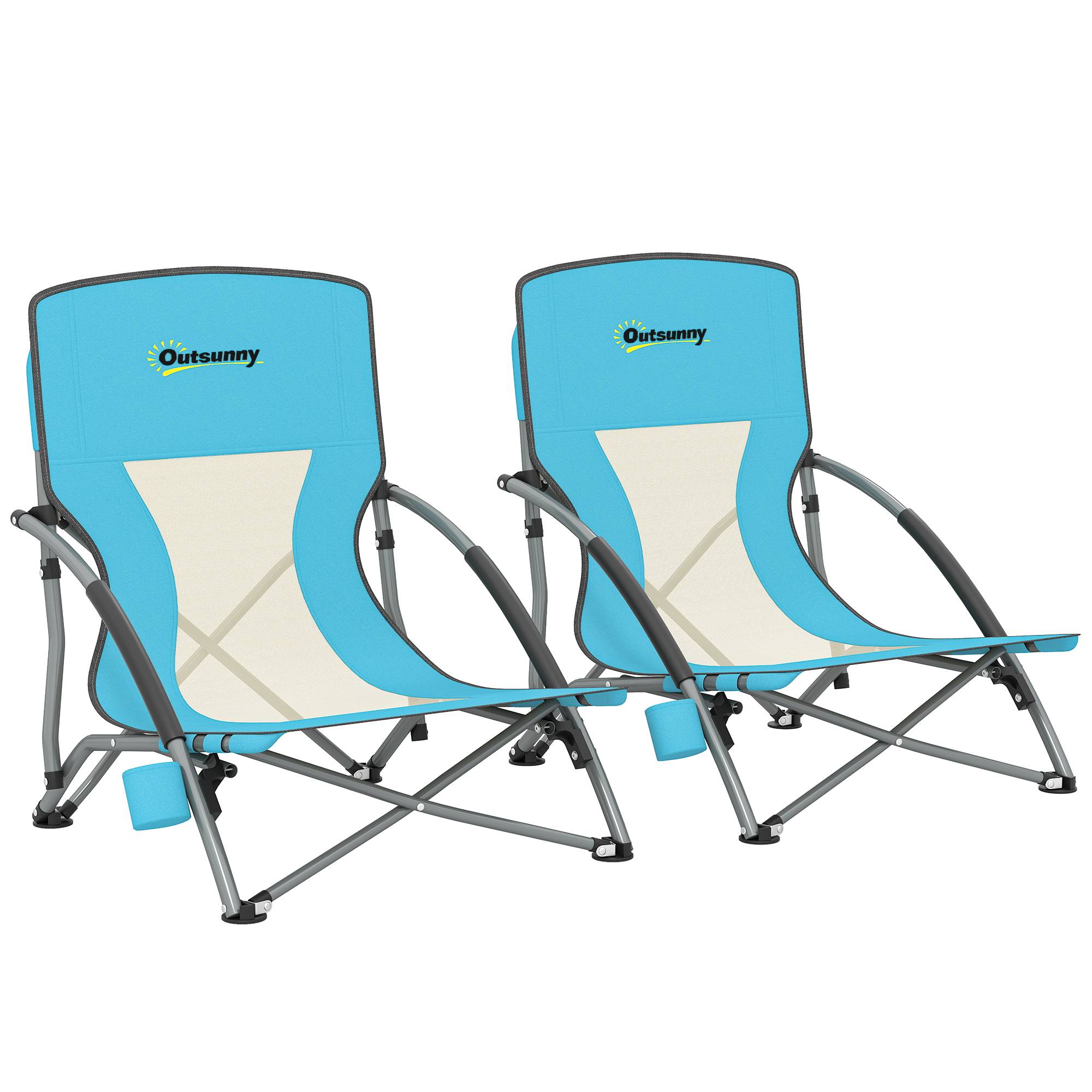 Lot de 2 chaises de plage pliantes métal et polyester bleu 58 x 55 x 62 cm - PANGIVO - Image 1