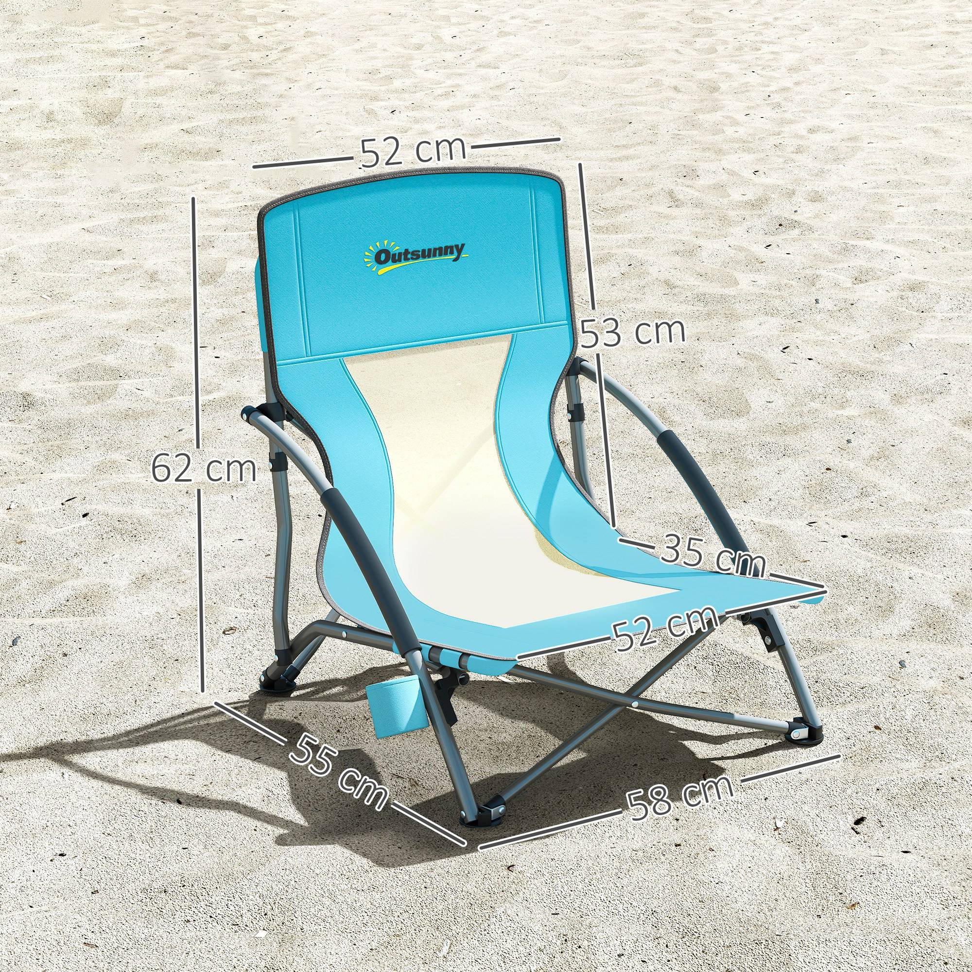 Lot de 2 chaises de plage pliantes métal et polyester bleu 58 x 55 x 62 cm - PANGIVO - Image 5