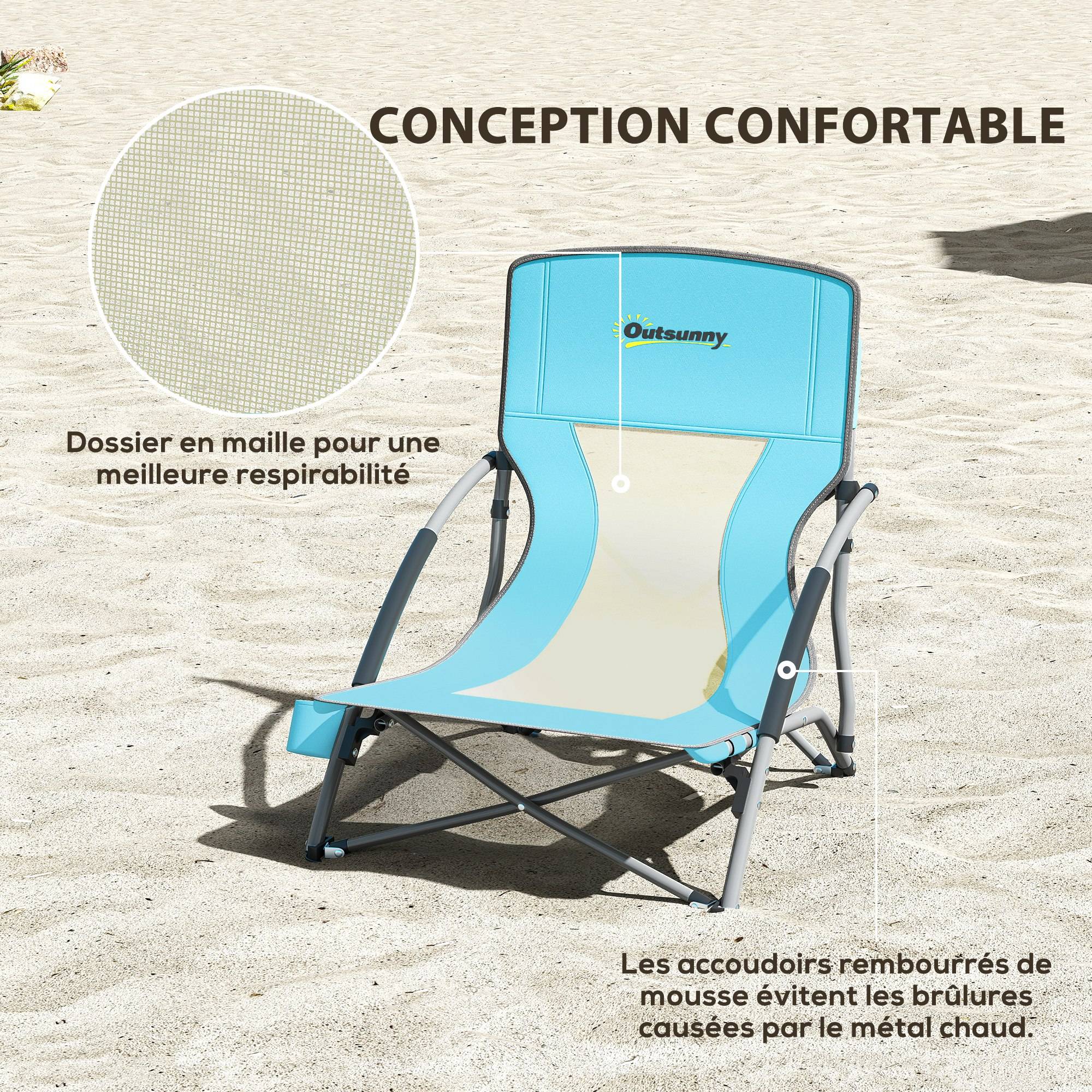 Lot de 2 chaises de plage pliantes métal et polyester bleu 58 x 55 x 62 cm - PANGIVO - Image 7