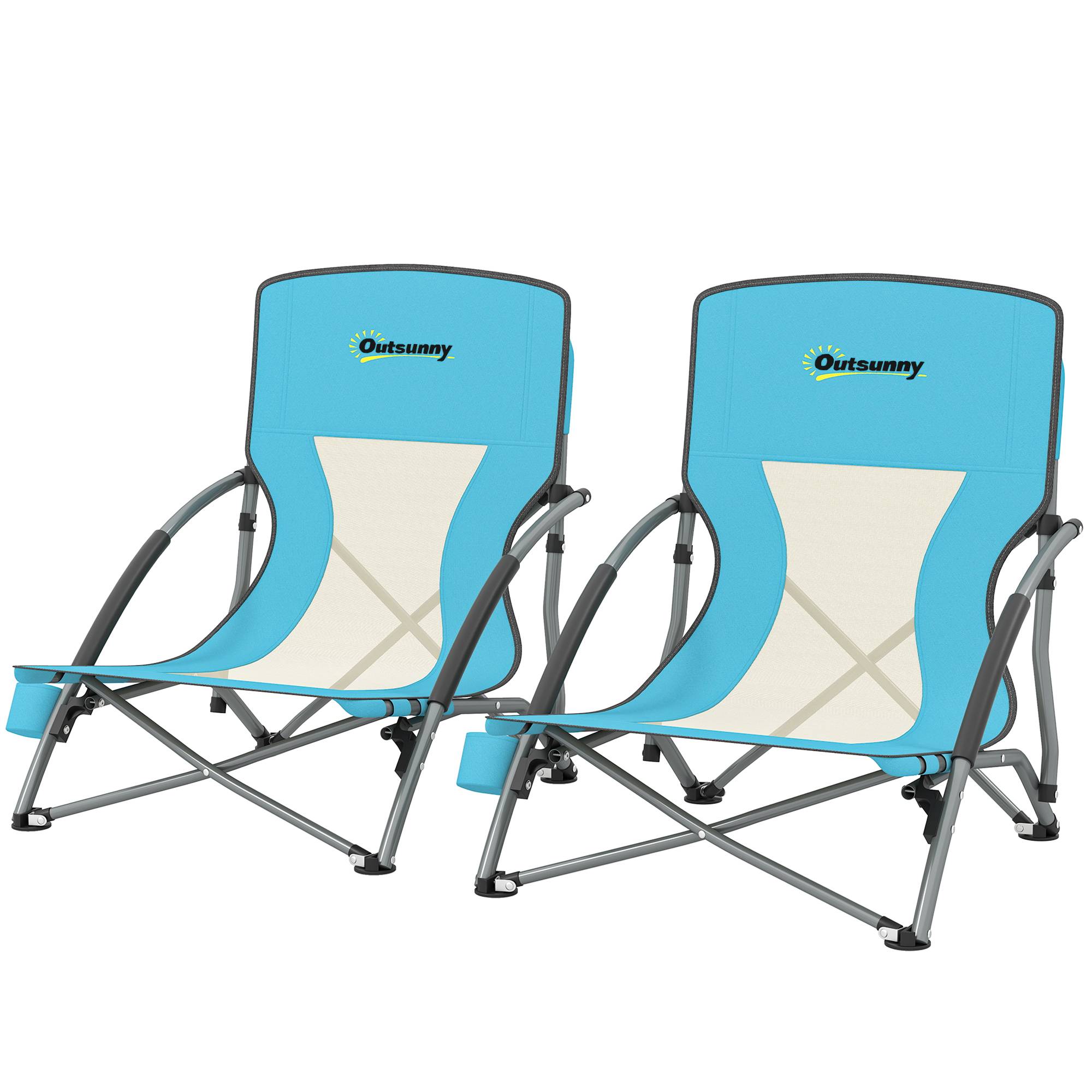 Lot de 2 chaises de plage pliantes métal et polyester bleu 58 x 55 x 62 cm - PANGIVO - Image 2