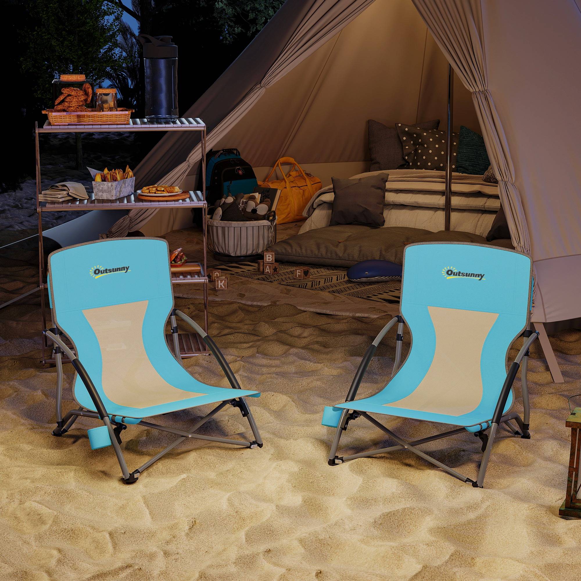 Lot de 2 chaises de plage pliantes métal et polyester bleu 58 x 55 x 62 cm - PANGIVO - Image 10