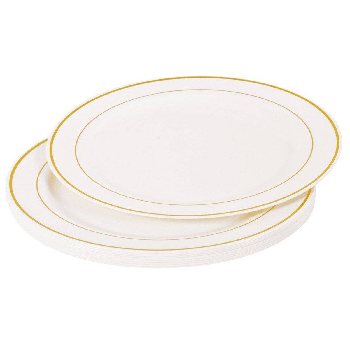 Lot de 6 Assiettes en Plastique Réutilisable "Liseré" 19cm Blanc & Or