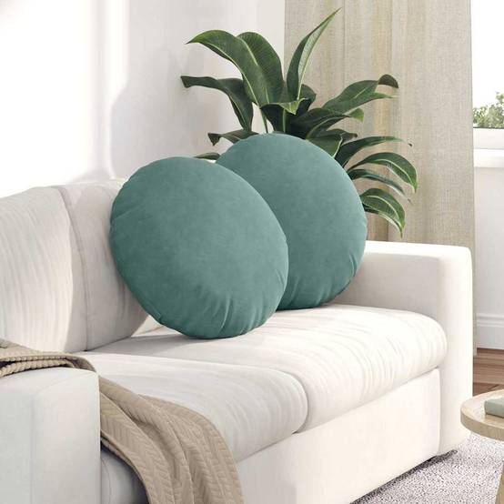 Lot de 2 Coussins de Siège Ronds Velours Décoratif Déhoussable pour Salon Vert Mer Ø 40 x 13 cm – ComfortXL Outdoor Living - Image 1