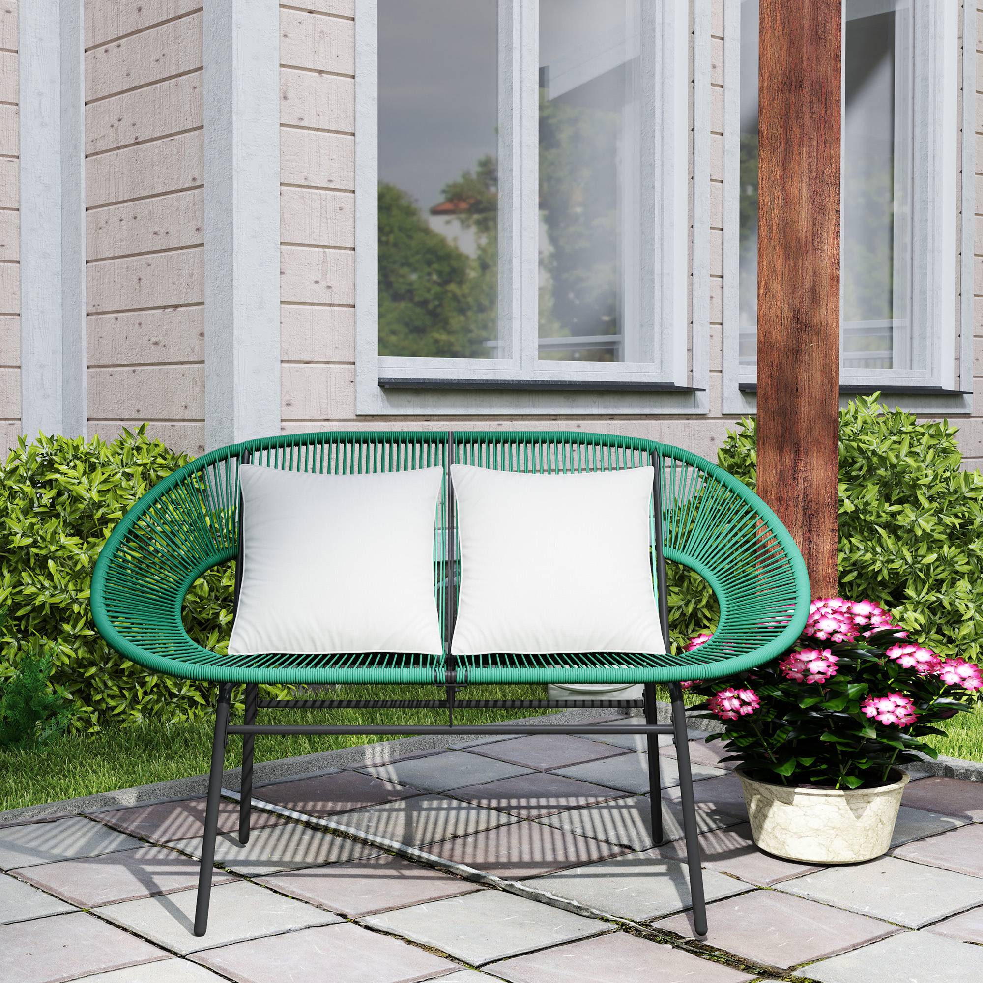 Banc de jardin 2 places cordage résine balcon détente coussins inclus vert foncé - ComfortXL Outdoor Living - Image 10