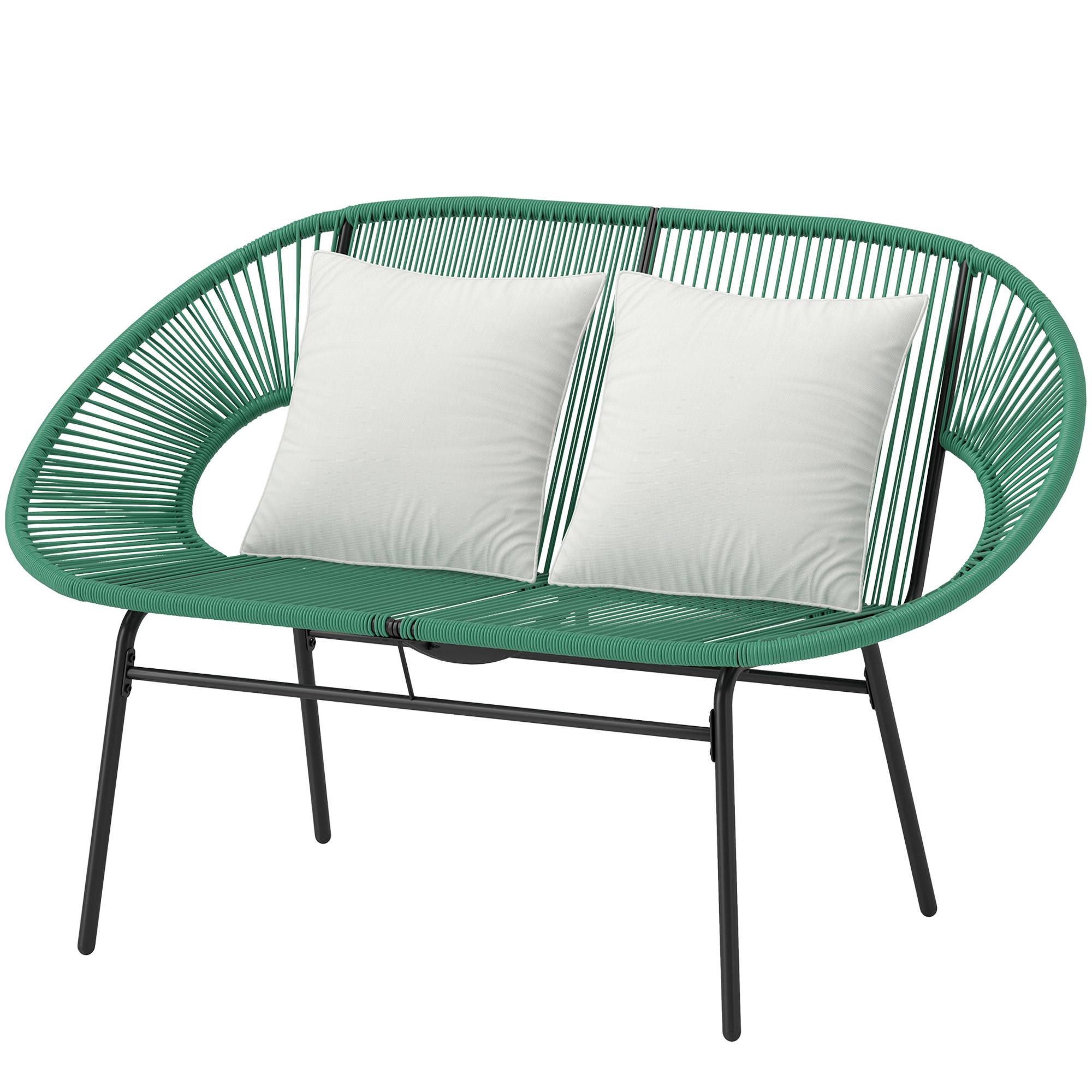 Banc de jardin 2 places cordage résine balcon détente coussins inclus vert foncé - ComfortXL Outdoor Living - Image 2