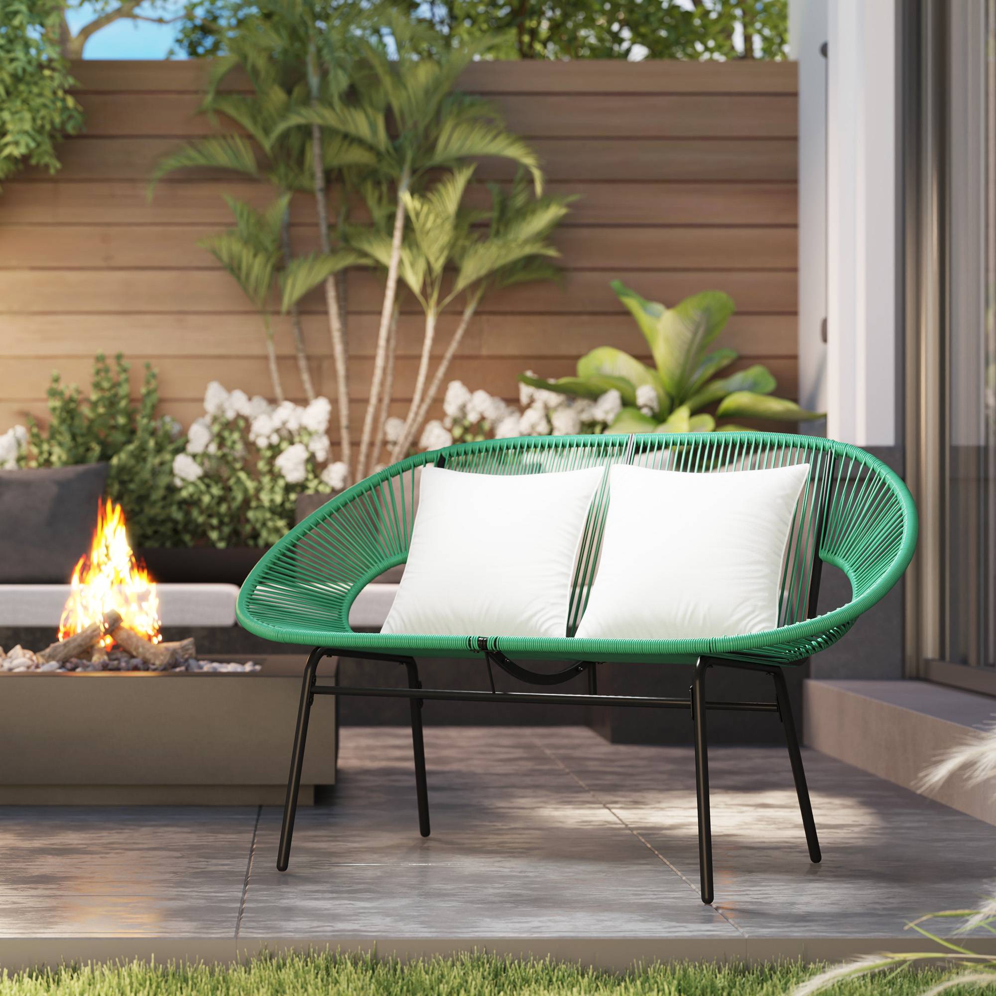 Banc de jardin 2 places cordage résine balcon détente coussins inclus vert foncé - ComfortXL Outdoor Living - Image 4