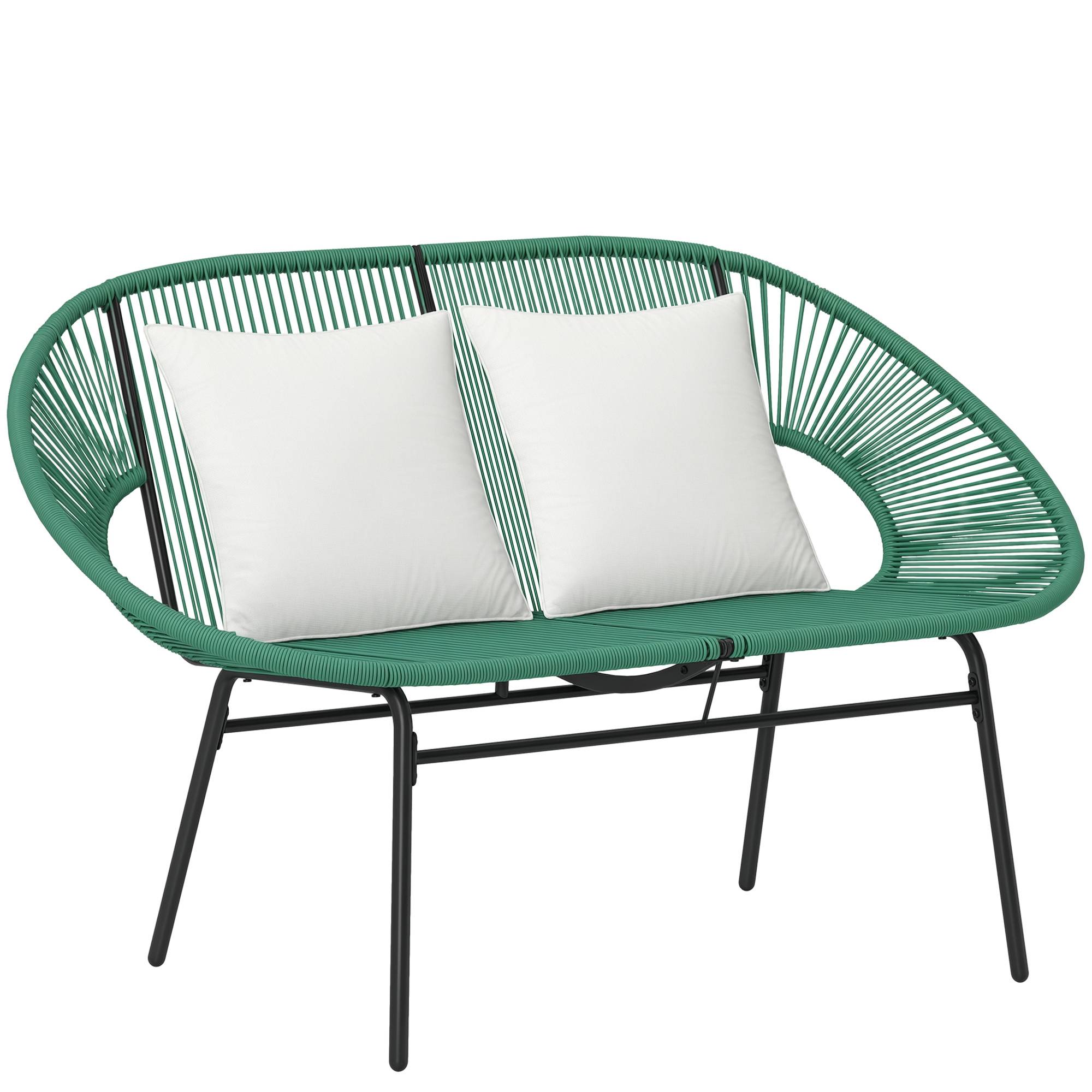 Banc de jardin 2 places cordage résine balcon détente coussins inclus vert foncé - ComfortXL Outdoor Living - Image 1