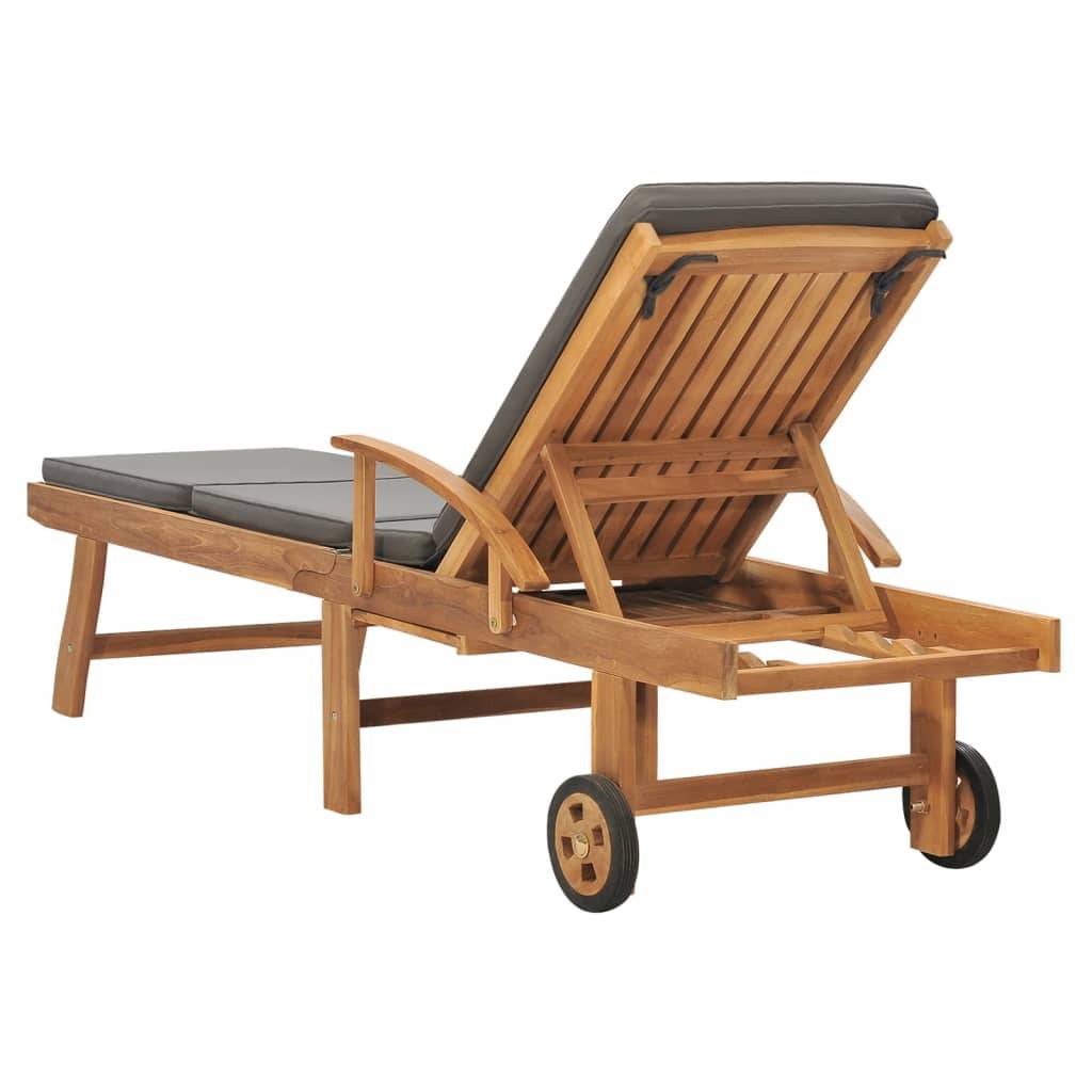 Helloshop26 - Transat chaise longue bain de soleil lit de jardin terrasse meuble d'extérieur avec coussin bois de teck solide gris foncé - Imagen 5