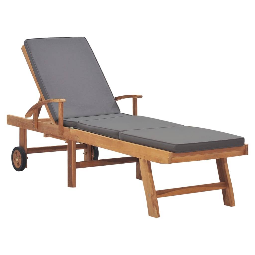 Helloshop26 - Transat chaise longue bain de soleil lit de jardin terrasse meuble d'extérieur avec coussin bois de teck solide gris foncé - Imagen 1