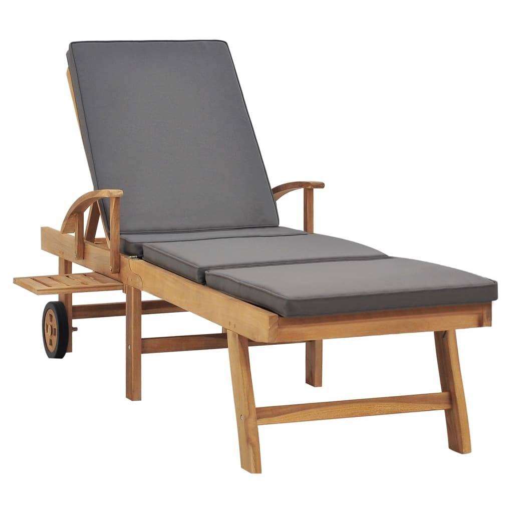 Helloshop26 - Transat chaise longue bain de soleil lit de jardin terrasse meuble d'extérieur avec coussin bois de teck solide gris foncé - Imagen 3