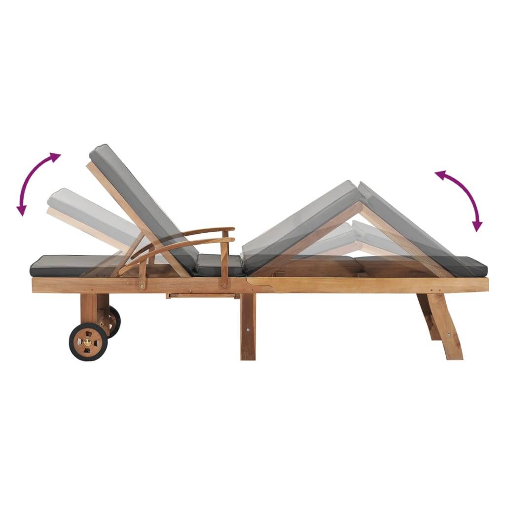 Helloshop26 - Transat chaise longue bain de soleil lit de jardin terrasse meuble d'extérieur avec coussin bois de teck solide gris foncé - Imagen 6