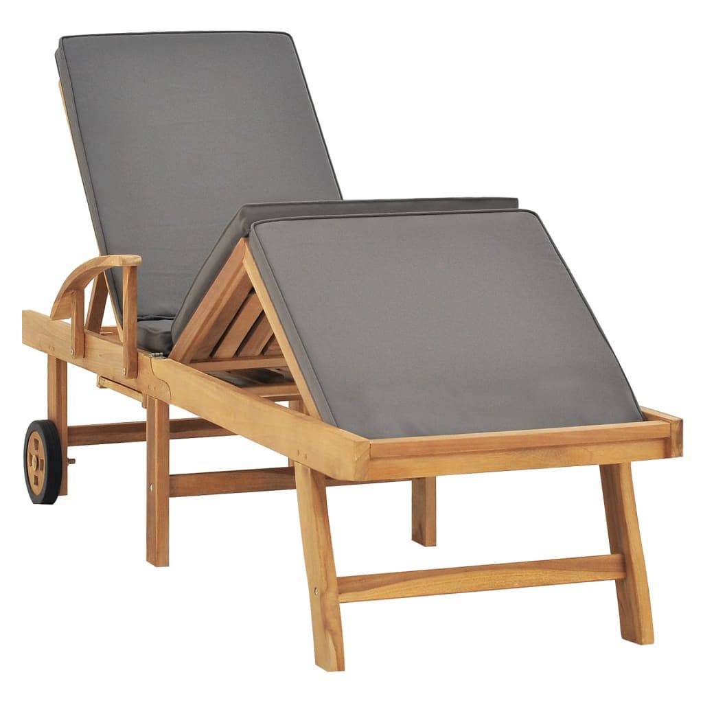 Helloshop26 - Transat chaise longue bain de soleil lit de jardin terrasse meuble d'extérieur avec coussin bois de teck solide gris foncé - Imagen 2