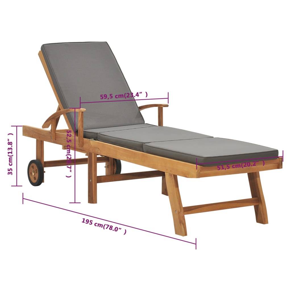Helloshop26 - Transat chaise longue bain de soleil lit de jardin terrasse meuble d'extérieur avec coussin bois de teck solide gris foncé - Imagen 9