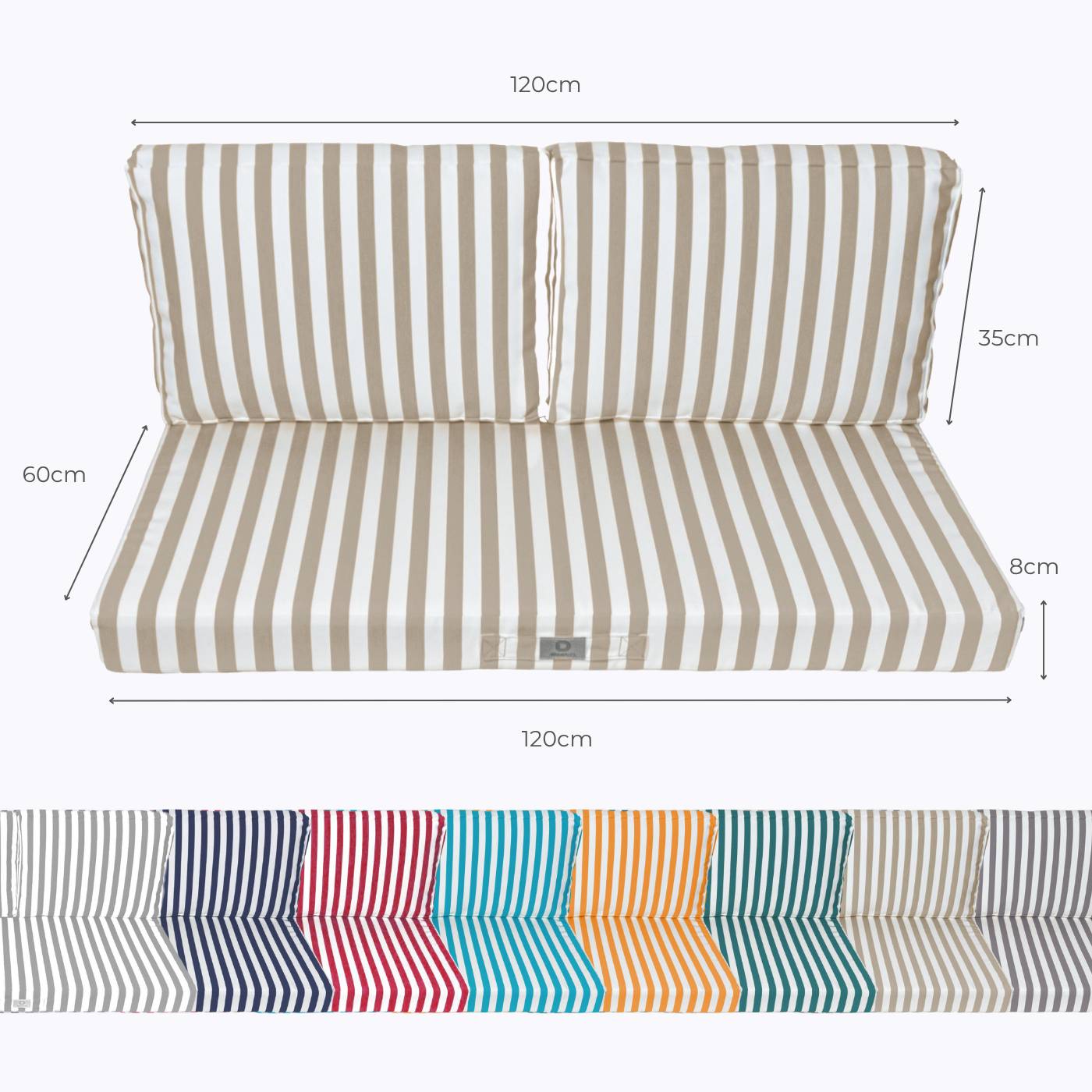 Coussins pour salon de jardin déhoussable 120x60cm Rayure beige - Déco arts - Image 5