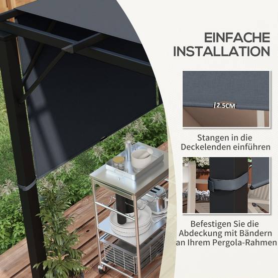 Toile de rechange pergola polyester pour tonnelle 3x3m protection UV gris foncé - ComfortXL Outdoor Living - Image 6