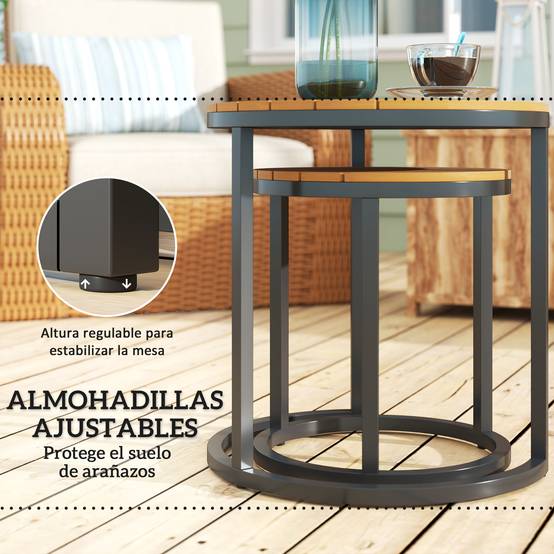 Lot de 2 tables d'appoint gigognes extérieur acier et bois d'acacia 46cm teck - ComfortXL Outdoor Living - Image 9