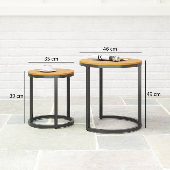 Lot de 2 tables d'appoint gigognes extérieur acier et bois d'acacia 46cm teck - ComfortXL Outdoor Living - Image 5