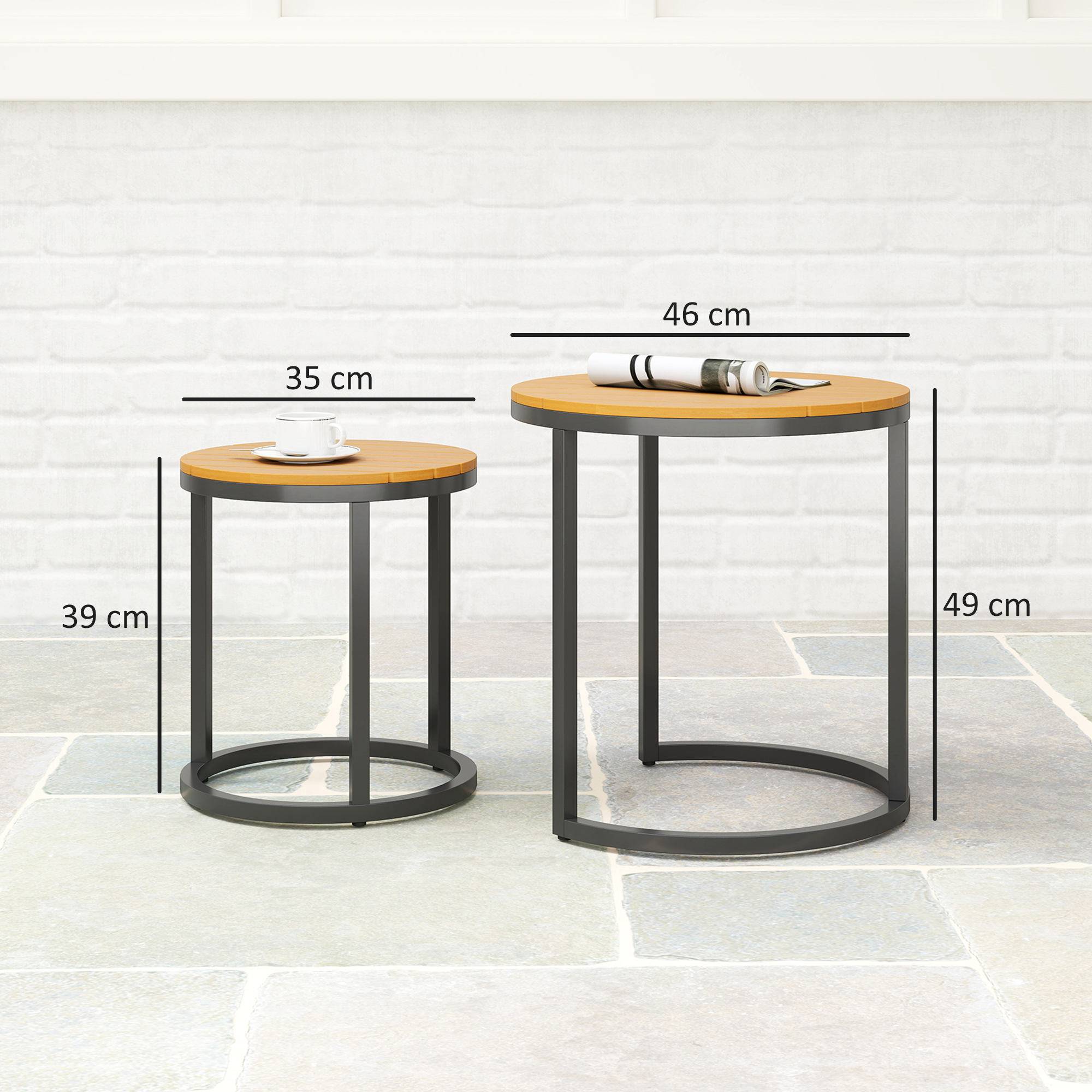 Lot de 2 tables d'appoint gigognes extérieur acier et bois d'acacia 46cm teck - ComfortXL Outdoor Living - Image 5
