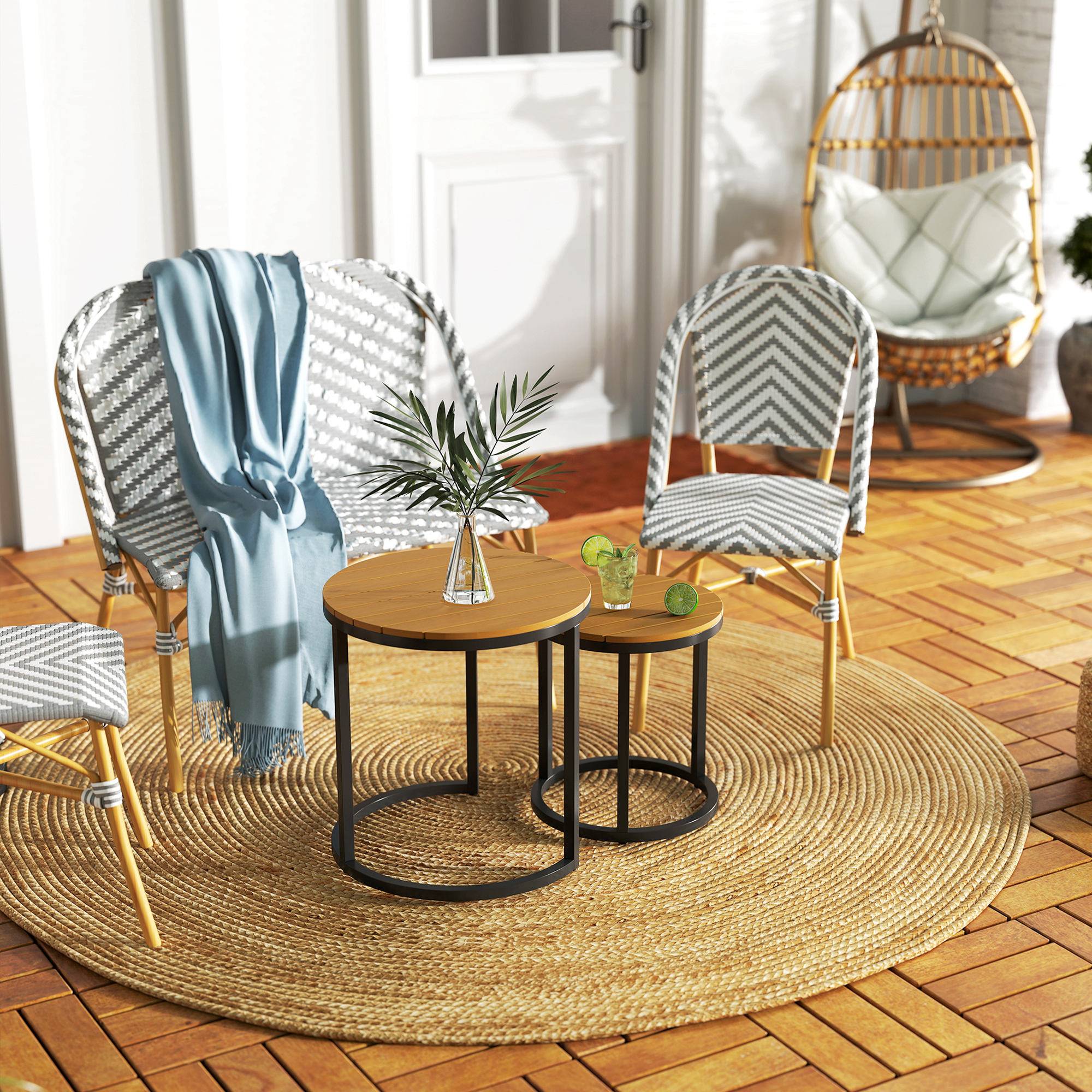 Lot de 2 tables d'appoint gigognes extérieur acier et bois d'acacia 46cm teck - ComfortXL Outdoor Living - Image 10