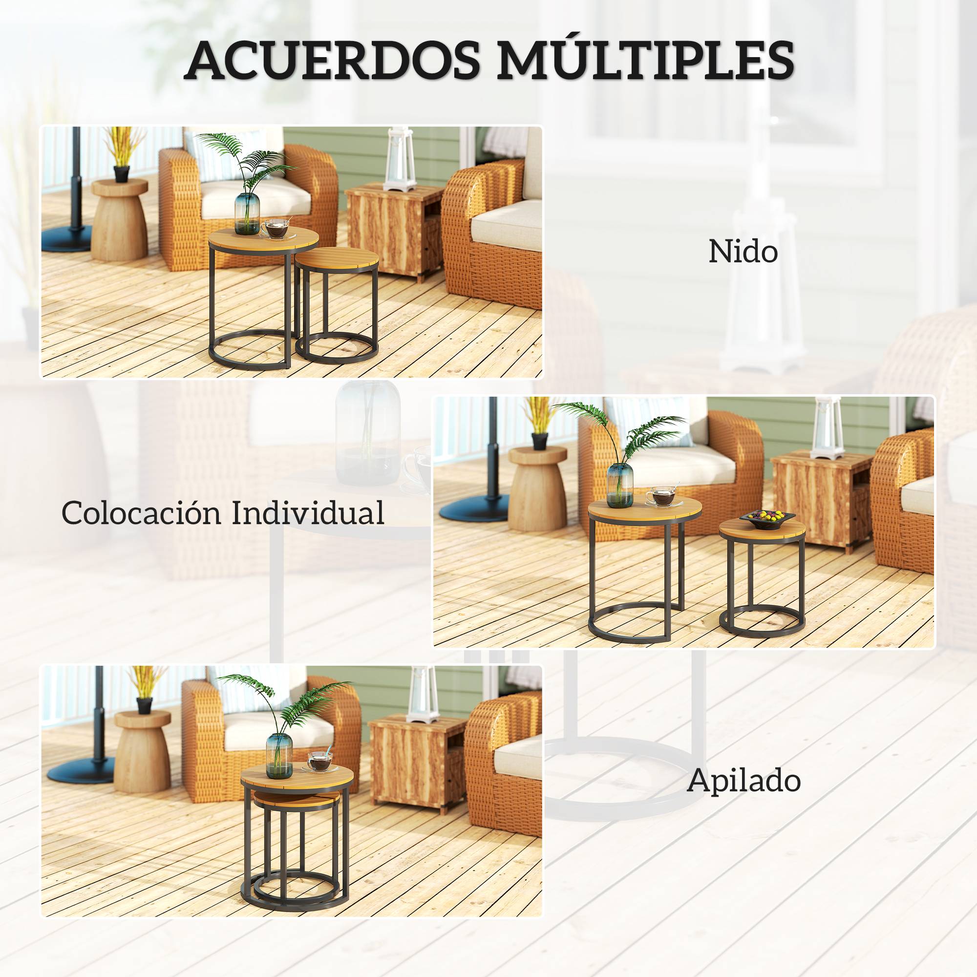 Lot de 2 tables d'appoint gigognes extérieur acier et bois d'acacia 46cm teck - ComfortXL Outdoor Living - Image 6