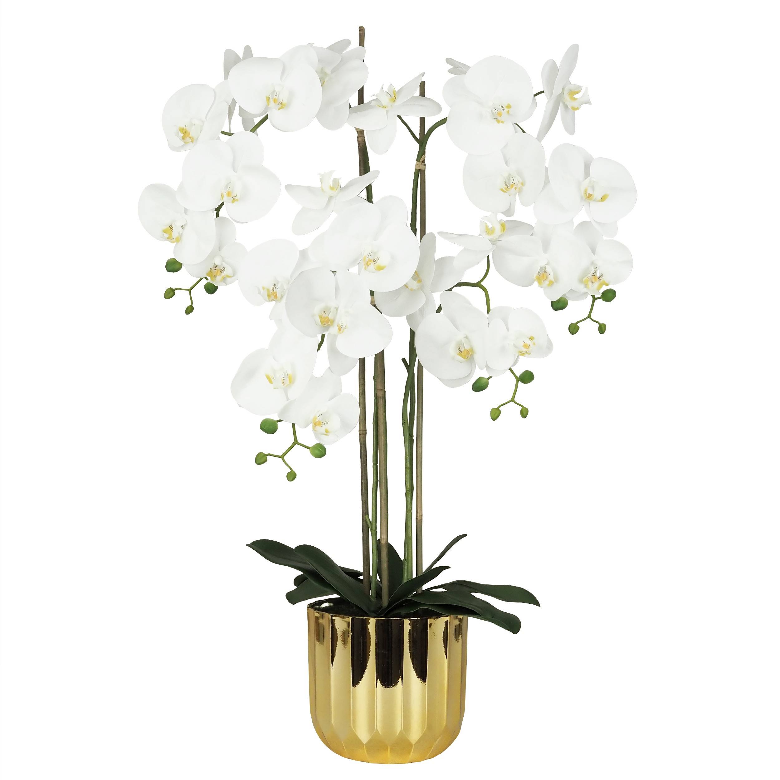 Ligne Deco - Orchidée artificielle toucher naturel pot or 100cm Ligne Déco - Image 2