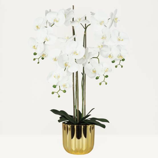 Ligne Deco - Orchidée artificielle toucher naturel pot or 100cm Ligne Déco - Image 1