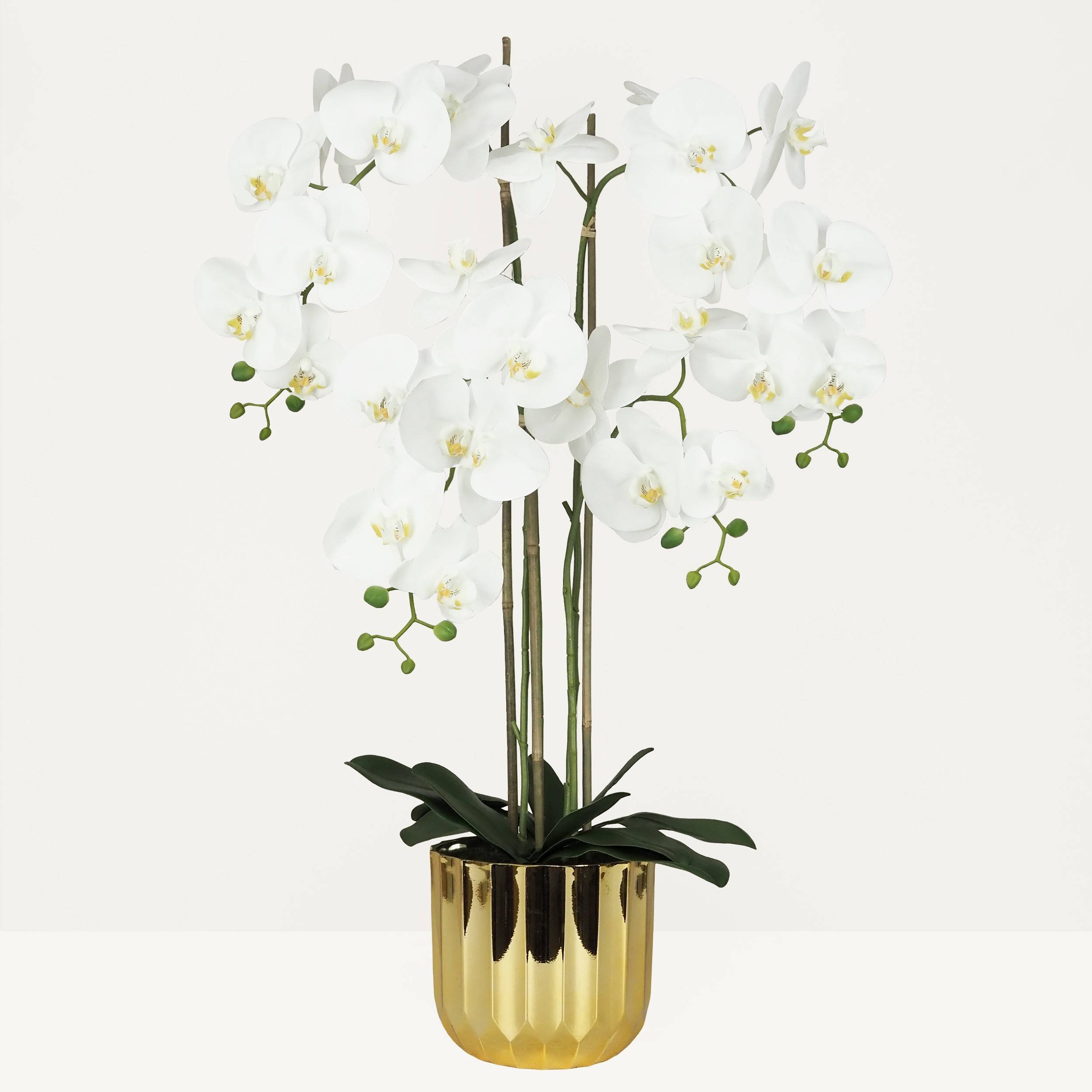 Ligne Deco - Orchidée artificielle toucher naturel pot or 100cm Ligne Déco