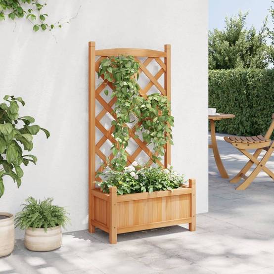 Jardinière - Bac à fleurs - Pot de fleurs avec treillis marron bois massif de sapin - Image 3