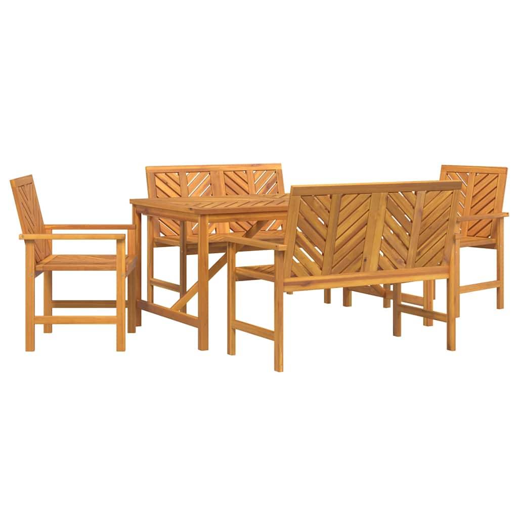 Ensemble de salle à manger jardin bois d'acacia massif huilé marron 150 x 90 x 74 cm (5 pièces), Poids :69.4kg - PANGIVO - Image 2
