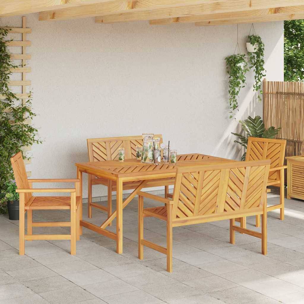 Ensemble de salle à manger jardin bois d'acacia massif huilé marron 150 x 90 x 74 cm (5 pièces), Poids :69.4kg - PANGIVO - Image 4
