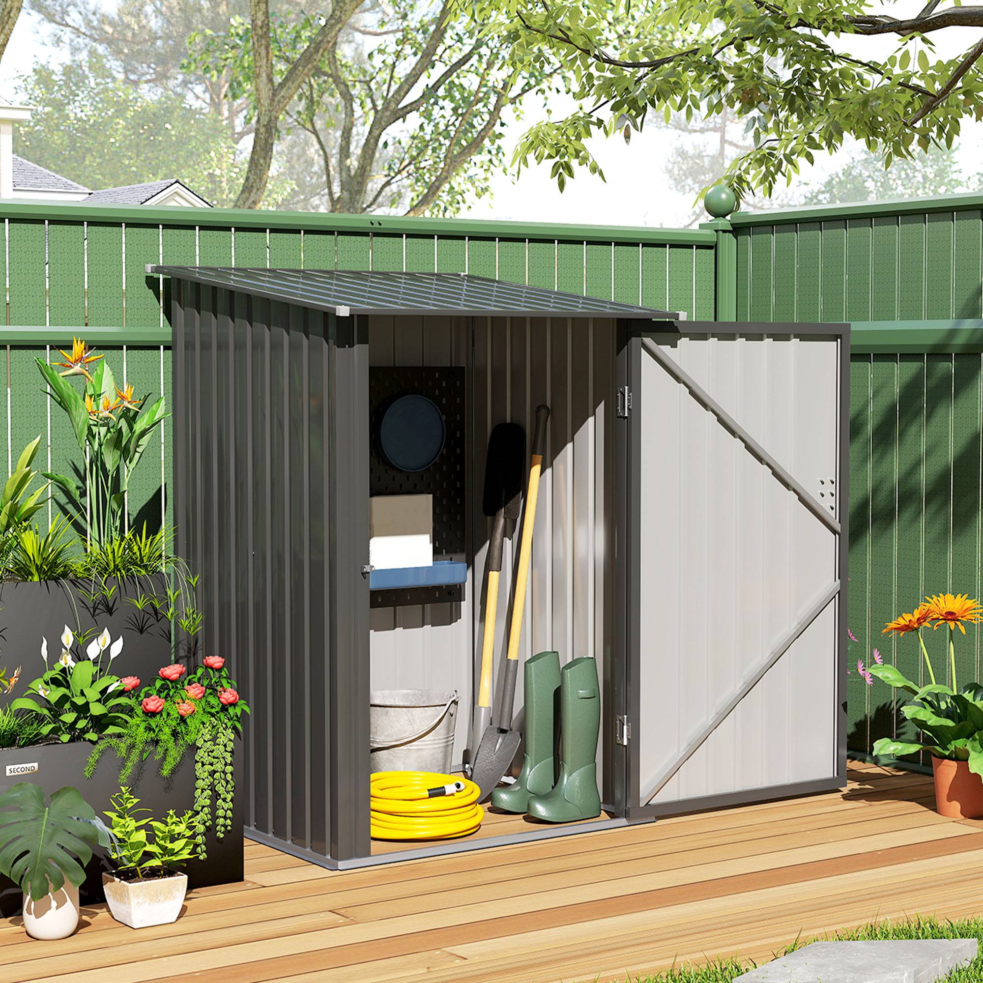 Abri de jardin acier compact 100x103x160 cm gris foncé, cabanon rangement outils pratique et sécurisé - Image 4
